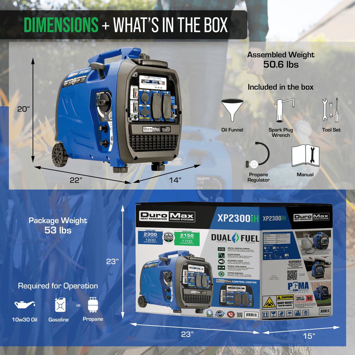 DuroMax 2,300 Watt Portable Dual Fuel Inverter Generator - Quiet, Low THD