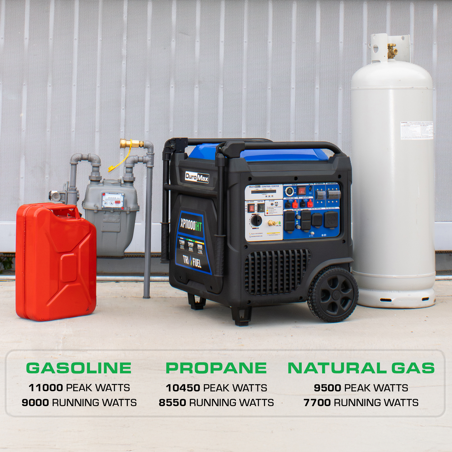 DuroMax 11,000 Watt Portable Tri Fuel Inverter Generator - Quiet, Low THD