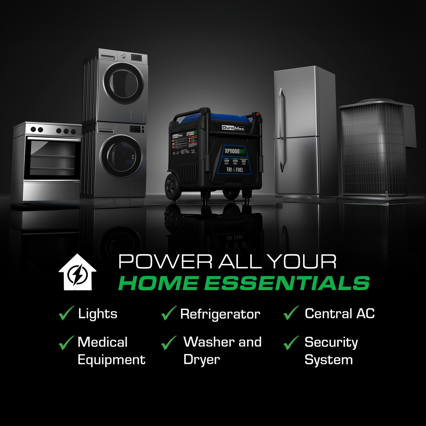 DuroMax 11,000 Watt Portable Tri Fuel Inverter Generator - Quiet, Low THD