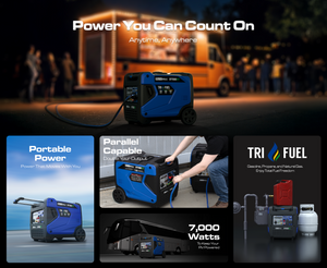 DuroMax 7,000 Watt Portable Tri Fuel Inverter Generator - Quiet, Low THD